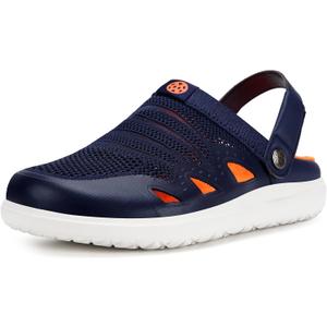 Men's Women's Clogs Garden Shoes Slip On Sandals Breathable Summer Orthotic Walking Slippers with Plantar Fasciitis Soles (F-deep Blue) 44EU