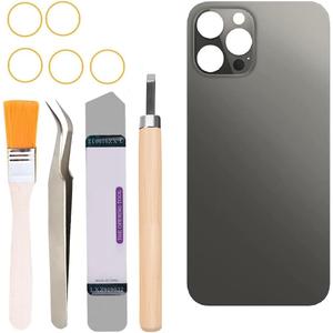 Back Covers Glass Replacement Compatible with iPhone 12 Pro Max 6.7 inches All Carriers with Professional Tool Set (Black)
