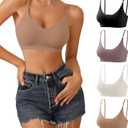 DEANGELMON V Neck Bra Padded Seamless Adjustable Straps Bralettes Everyday Basic Sleeping Bras Multiple Pack (Large, Black,apricot,purple,nude)