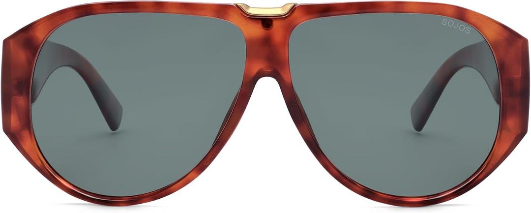 SOJOS Oversized Aviator Sunglasses Polarized Womens Mens Retro Trendy Vintage Big Square Shield SJ2392 Red Tortoise Frame Grey Lens