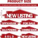 Juexica 12 Pcs Real Estate Rider Signs 24 x 6 Inch Coming Soon, for Sale, Pending, Sold Waterproof Signs Rider Real Estate with Different Messages (House Shape,Red with White)