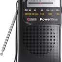 2 x PowerBear Portable Radio | AM/FM, 2AA Battery Operated with Long Range Reception for Indoor, Outdoor & Emergency Use | Radio with Speaker & Headphone Jack (Black)