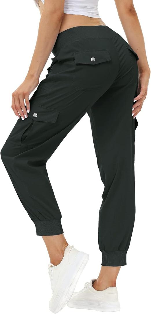 MoFiz Women's Lightweight Hiking Cargo Pants Outdoor Quick Dry Casual Travel Sweatpants Joggers Elastic Waist Button Pockets, M (Gray)