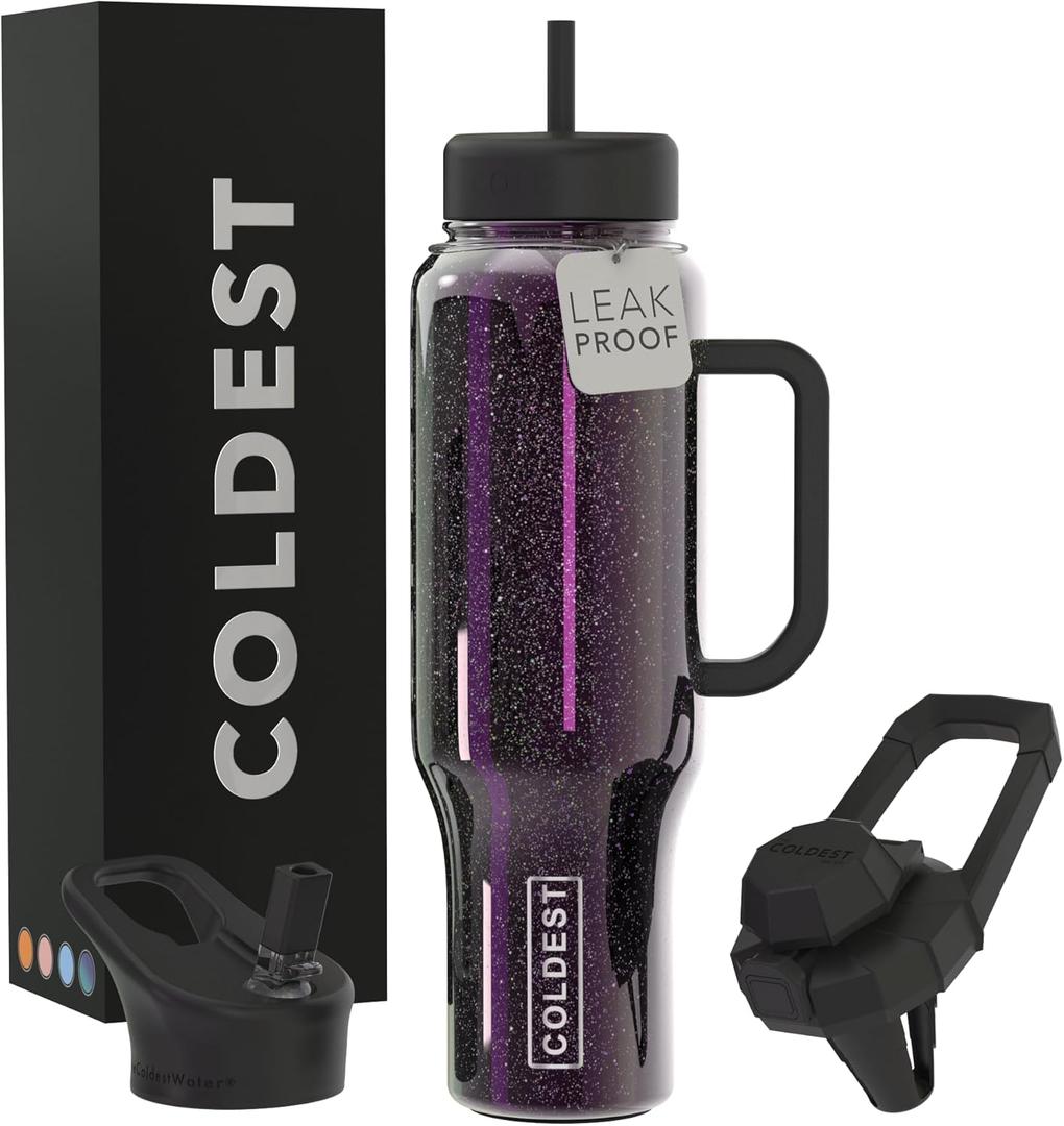 Coldest Tumbler with Handle and Straw, 100% Leak Proof Insulated Tumbler with Lid and Straw (3 Lids), Stainless Steel Tumblers for Women & Men, Cup Holder Friendly, 46 oz (Enchanted Rock)