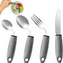 4-Piece Adaptive Utensils Set - 42 Angled Parkinsons Utensils, 2.5 oz Weighted Utensils for Hand Tremors and Parkinsons Patients, Weighted Silverware for Hand Tremors (Grey: Right-Handed)