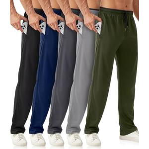 OZYJD Mens Sweatpants with Zipper Pockets 5 Pack Mens Joggers for Men Open Bottom Mesh Athletic Pants for Workout,Running L