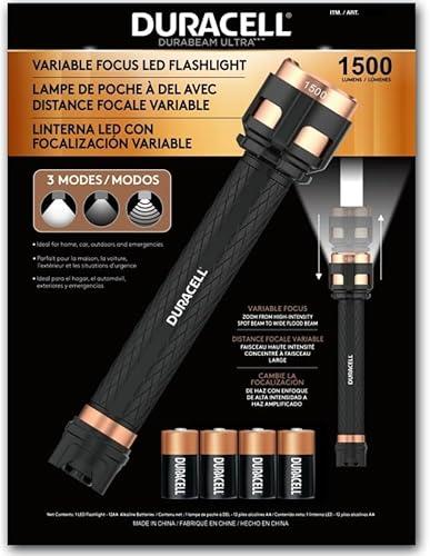 DURACELL Durabeam Ultra Variable Focus LED Flashlight 1500 Lumens with 3 Modes, Black