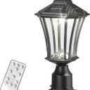 Ken & Ricky 17" LED Solar Post Lights, Aluminium Waterproof Solar Lamp Post, Black Pole Lights Outdoor(Pier Mount Base Included), KR4203-W-1PK-2