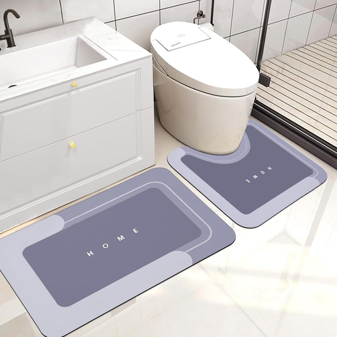 Housego Absorbent Bath Mat, Quick Dry Bath Rug, Non-Slip, 2PCS, Blue, 2 Pieces