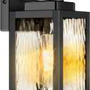 Brightever Motion Sensor Outdoor Lights Fixture, Dusk to Dawn Exterior Porch Light Wall Mount with Water-Rippled Glass, Black Modern Outside Wall Sconce Lanterns for House, Garage, Bulbs Not Included (11.6 Inch)