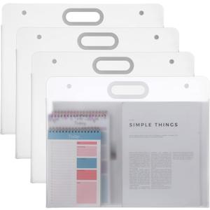 4 Pack Art Portfolio Folders, 17.3" x 13.9" Translucent White PP Plastic Storage with Handles, Waterproof Art Case for Drawings, Posters, Sketches & Photography