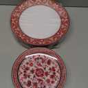 Hioasis 60pcs Red Plastic Plates Set - Floral Red & White Porcelain Design, 10.25" Dinner & 7.5" Dessert Plates Disposable for Christmas (Dishwasher Safe, Art Style)