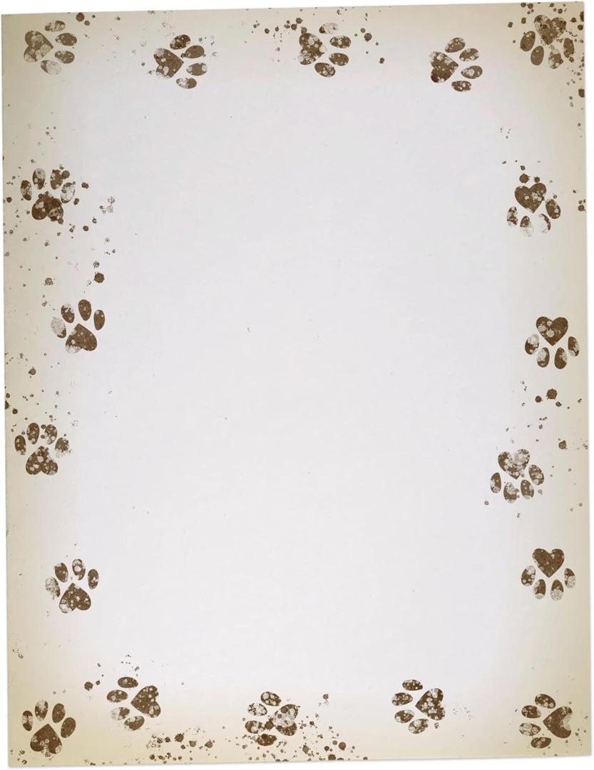 Paw Prints Stationery Paper - 60 Sheets - Great for Party Invitations, Groomers, Veterinarians, Breeders 11"L x 8.5"W