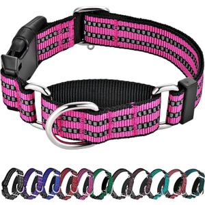 Hikiko Martingale Dog Collars Reflective Nylon Dog Collar with Quick Release Buckle Adjustable Training No Slip Dog Collar (Small, Pink)