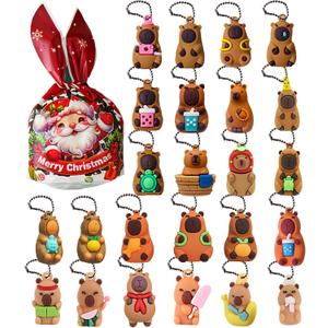 2025 Capybara Advent Calendar Fillers 24PCS Capybara Keychains Countdown Calendar Fillers Capybara Action Figures Christmas tree ornament Gift for Christmas Birthday (Colourful-B)