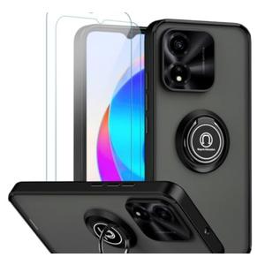 QUIETIP Case Compatible with Honor X5 Plus with Screen Protector,TPU + Hard PC Shockproof Magnetic Ring Car Mount Stand Cover,Black