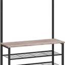 HOOBRO Hall Tree, Coat Rack with Shoe Rack, Hall Tree with Bench, 5 Tier Shoe Storage Organizer with 9 Hooks for Entryway, Closet, Sturdy, Industrial, Greige and Black BG80MT01G2, 31.5"L x 12.6"W x 74.8"H