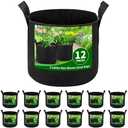 12 Pack 3 Gallon Grow Bags, Heavy Duty 300g Nonwoven Fabric Plant Pots with Reinforced Handles, Breathable Potato & Tomato Grow Bags for Vegetables, Peppers, Herbs - Black
