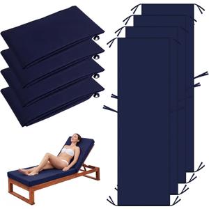 4 Pack Outdoor Chaise Lounge Cushion Covers Waterproof, Patio Lounge Chair Cushion Replacement Covers with Zipper and Ties for Patio Pool (72 x 21 x 3 Inch, Lake Blue, Cushion Not Included)