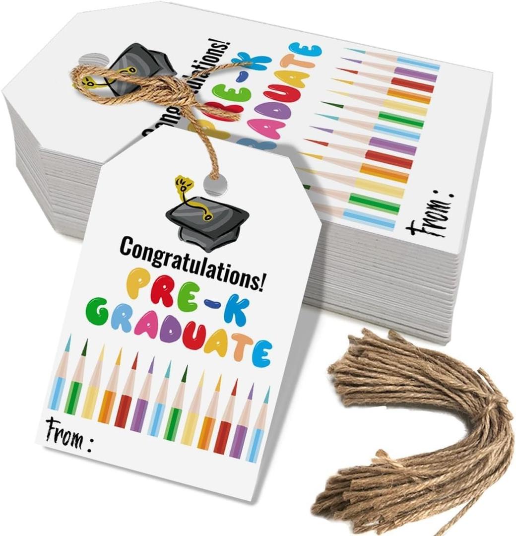 50 Pcs Pre-K Graduation Gift Tags, Congrats Grad Party Favors Gift Tags for High School or Happy College Graduation Party Decoration Supplies (pre k)