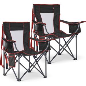 2 Pack Oversized Camping Chair, Folding Outdoor Chair Support 400 Lb, Black, Twin Pack