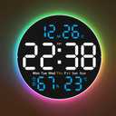 10 Inch Large Digital Wall Clock with 9 Color Changing Remote Control, Date Week Temperature, Auto Brightness Dimmer Big Clock with Night Lights,Blue