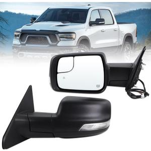 Left Driver Side Mirror Fits 2019 2020 2021 2022 2023 2024 2025 Ram 1500 With Power Folding Heated Turn Signal Puddle Light Blind Spot Temperature Sensor Matte Black Replace#68462771AB(9+6Pins)