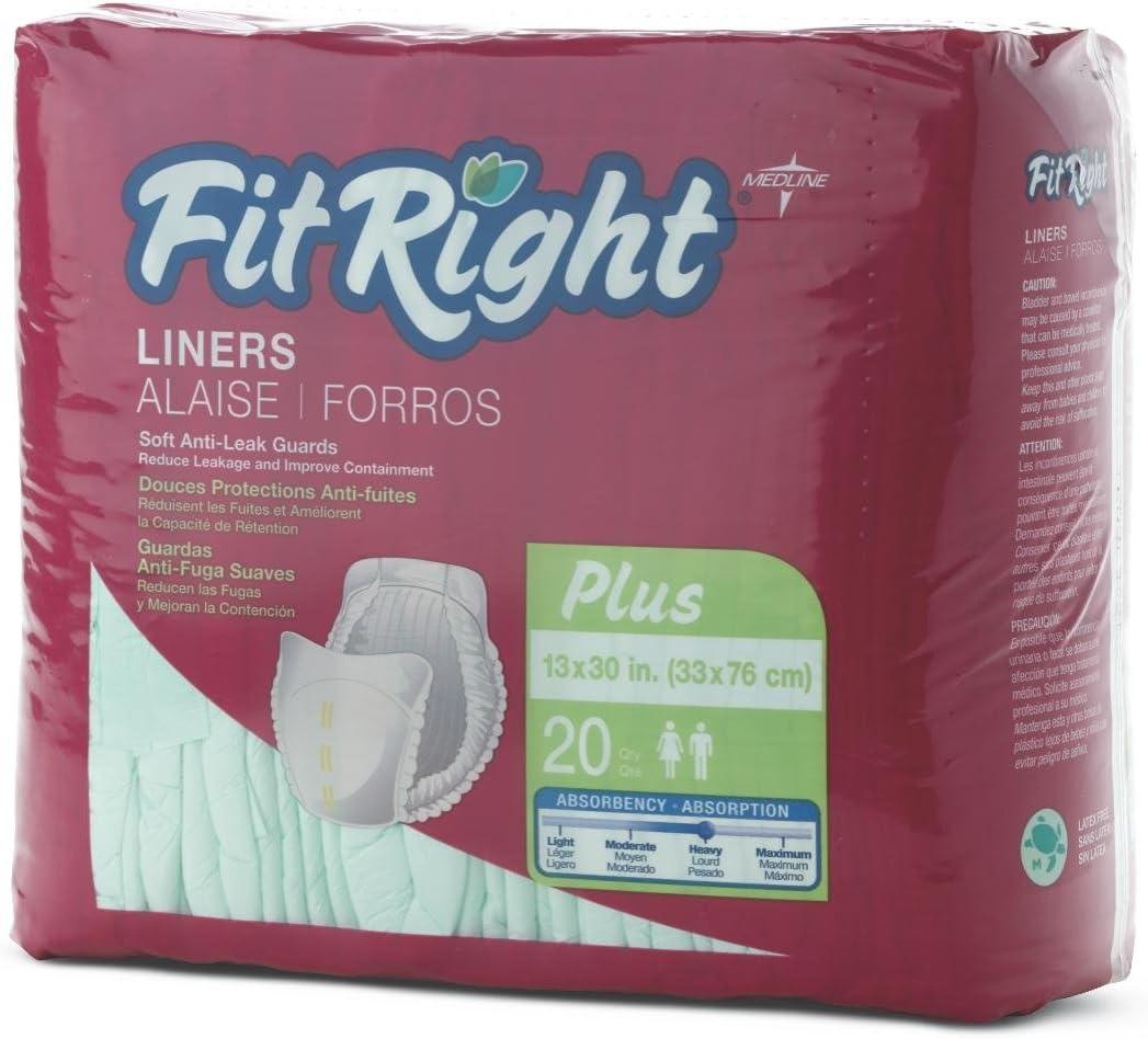 FitRight Plus Liners, Heavy Absorbency, 13 x 30, 20 Count(Pack of 4)
