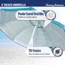 Tommy Bahama 6' UPF 50+ Tilt Beach Umbrella with Integrated Sand Anchor, Wind Vent, and Carry Bag