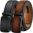 BULLIANT Men's Ratchet Belt 2 Pack-Click Leather Belt Adjustable for Men Gift 1 3/8-Cut for Perfect Fit