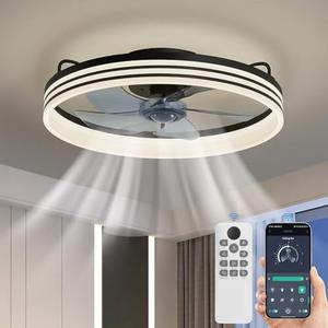 Ceiling Fans with Lights and Remote, 19.7" Flush Mount Ceiling Fan, 3 Color 3000K-6000K Dimmable 2 in 1 LED Fan Light, 6 Speeds & Timer, Low Profile Modern Ceiling Fans for Bedroom, Living Room