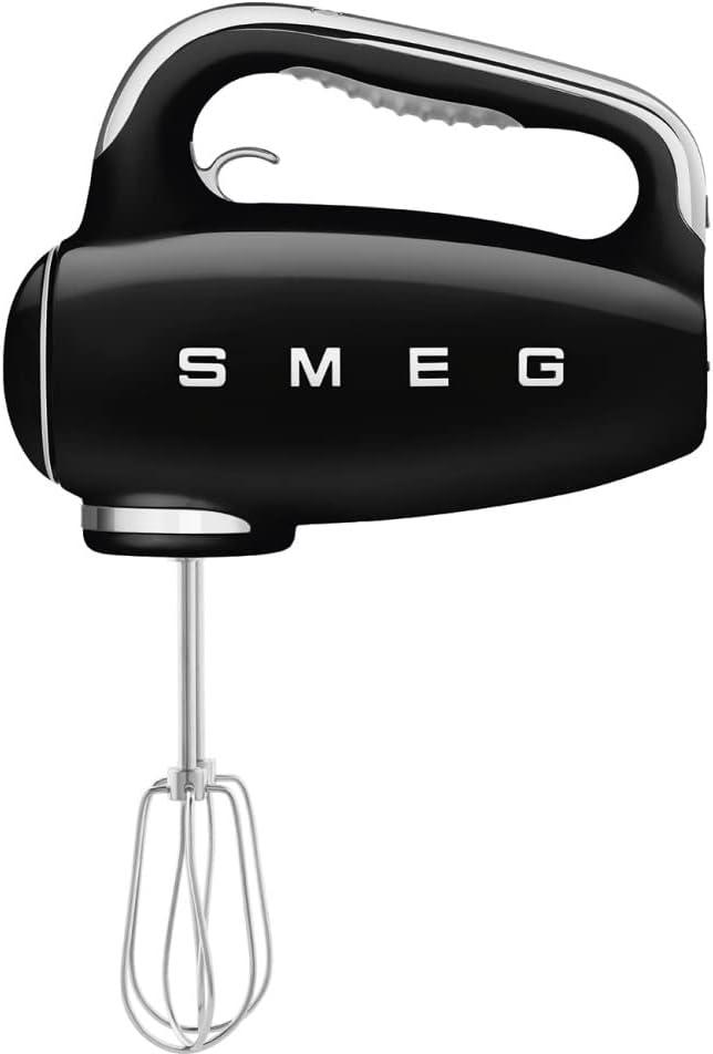SMEG Black 50's Retro Style Electric Hand Mixer with Set of Beaters, Set of Dough Hooks and Set of Whisks