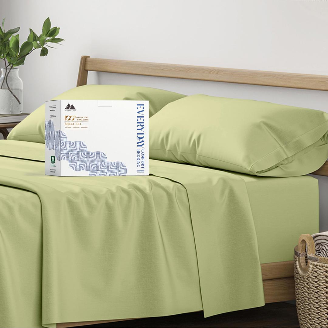 Mayfair Linen 100% Organic Cotton Sheets Twin Size - 3 PC Organic Cotton Percale Sheets Twin Set (Sage Green) Soft, Crisp, Cooling & Breathable Bedsheet, 16" Deep Pocket Hotel Bedding - GOTS Certified