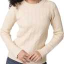 Womens White Crew Neck Sweater Long Sleeve Knit Pullover Top, Soft Fitted Winter Sweater for Women (Beige, M)