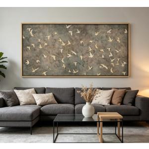 Large Wood Framed Bird Silhouette Wall art,Vintage-Inspired Flying Birds Canvas Print,Rustic Natural scenery Picture Poster,Modern Art Calm Warm Painting Artwork for Bedroom Living Room Office