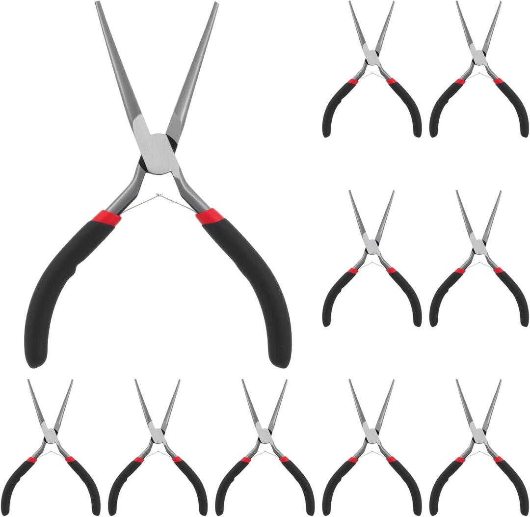 10 PCS 6 Inch Extra Long Needle Nose Pliers, Mini Precision Jewelry Pliers with Comfort Grip, Needle Nose for Jewelry Making, Repair, Crafts