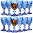 Yinder Glass Goblet Vintage Wine Goblet Embossed Glassware 10 oz Solid Color Glass Stemmed Cups for Iced Tea Beverage Soda Juice Water Liquor and Party Wedding Bars Restaurants (Blue,12 Pack)