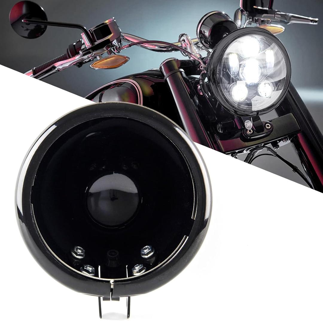 SKTYANTS 5.75 inch headlight housing backet with H4 Wiring Harness 5 3/4" 5.75 Inch headlight BucketHousing Trim Ring for FXWG FXDWG FXST Motorcycle (Black)