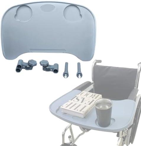Wheelchair Tray Table with Cup Holder - Removable Wheelchair Desk Lap Board for Nursing Patient Eating Aid, Fits Wheelchair Arms of Distance 16" - 20" (Grey)
