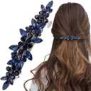Joez Wonderful Rhinestone Hair Clip Sparkly Crystal Barrettes French Wedding Prom Engagement Pageant First Communion Hair Decorative Accessories for Women Bride Thick Long Hair (Blue, 1 Pcs)
