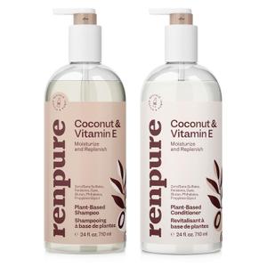 Renpure Coconut & Vitamin E Shampoo & Conditioner Set, Plant-Based  Nourishes & Seals In Moisture For Soft, Healthy Hair  For Dry, Lifeless Hair  Coconut Oil & Vitamin E - 24 Fl Oz each, 2 Pack