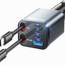 SUPERONE Retractable Car Charger, [Ultra-Compact] 6-Port Car Charger USB C, iPhone Car Chargers Fast Charging with Dual USB C Cables, RV Power Adapter for iPhone 17/16/15/14/13/12 Series