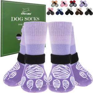 EXPAWLORER Anti Slip Dog Socks to Prevent Licking Paws, Dog Shoes for Cold Winter, Dog Booties for Hardwood Floors, Dog Boots & Paw Protectors with Grippers for Small Medium Large Senior Dogs XL (Purple)