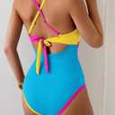 Eomenie One Piece Swimsuit for Women Tummy Control Ruched Bathing Suit Tie Back Slimming Swimsuit (L)