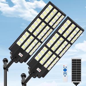 15000W Large Solar Street Lights Outdoor Waterproof 2 Pack, Heavy Duty Solar Parking Lot Lights with Remote Control and Motion Sensor, Pole or Wall Mount, for Commercial Yard Driveway Barn