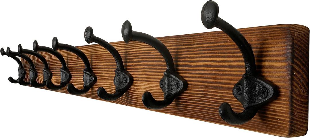 WEBI Rustic Coat Rack Wall Mount,35.43" Long 8 Cast Iron Coat Hooks Wall Mounted,Heavy Duty Wall Coat Hanger Hooks for Hanging Coats,Clothes,Jacket,Brown (35 Inch)