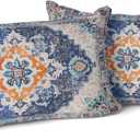 Snycler Blue Boho Throw Pillow Covers Set of 2 Monaco Rug Carpet Double Sided Pattern Cotton Soft Pillow Case Cushion Cover Pillowcase for Garden Couch Sofa Bed Decorative 12x20 inch
