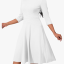 PerZeal Casual Dress for Women 3/4 Sleeve Crew Neck Midi Dress A-Line High Waist Flowy Wrap Swing Flare Dress XL