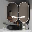 32" x 20" White Oval Wall Mirror, Capsule Extendable Swivel Mirror Bathroom Vanity Makeup Mirror, 360 Rotation Mirror Folding Extendable Arm Vanity Mirrors for Wall Shower Shaving Mirror