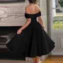 YMDUCH Women's Elegant Off Shoulder Short Sleeve A line Flowy Swing Cocktail Party Long Dress